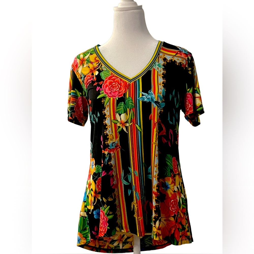 Johnny Was XS Multicolor V-Neck T-Shirt for ☀️☀️